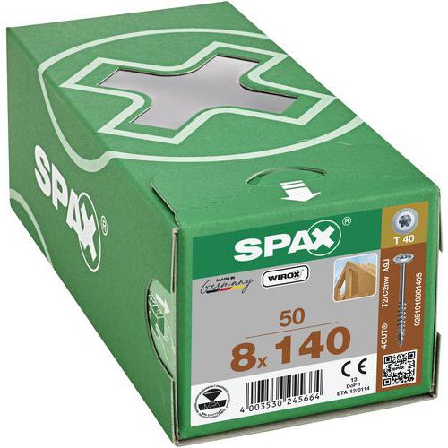 Boite de 50 vis à bois Ø 8mm à tête disque TX - Spax