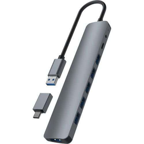 Hub USB-A aluminium vers 7 ports USB-A 3.0 - TNB