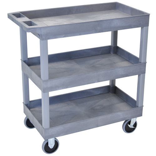 Chariot plastique recyclé - 3 plateaux avec rebord - Hauteur 95 cm - Capacité 230 kg