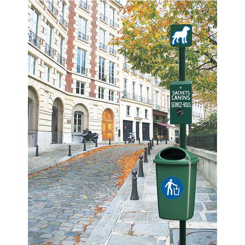 Borne de propreté canine avec poubelle - aluminium vert 600