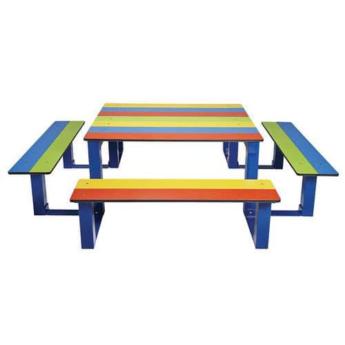 Table bancs arc en ciel