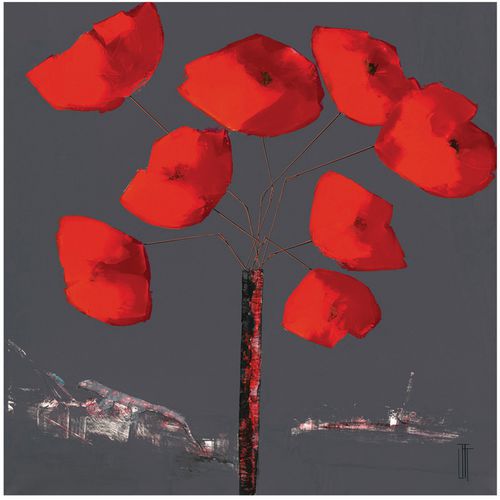 Tableau coquelicots sur aluminium dibond brossé 70 x 70 cm