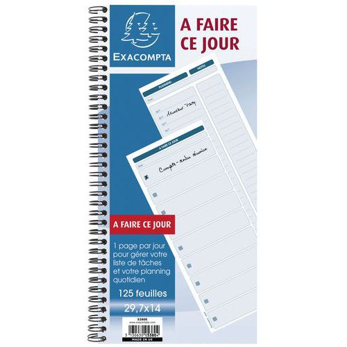 Carnet spiralé 29,7x14cm - à faire ce jour - 125 feuilles