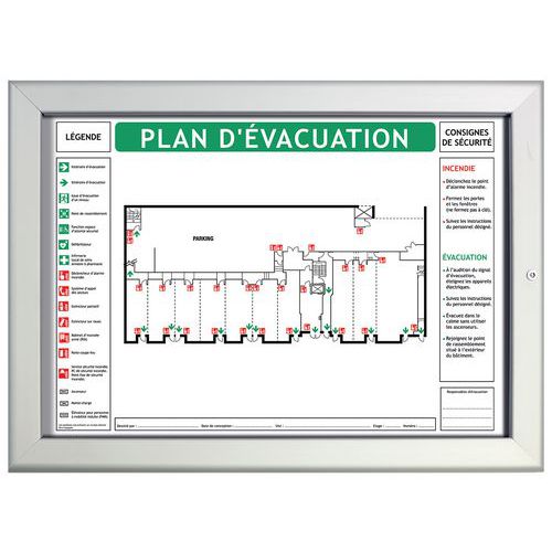 Cadre vitrine antivandalisme pour plan évacuation