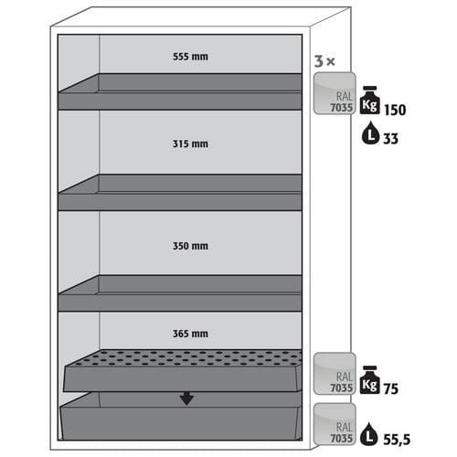 Armoire S-CLASSIC90 - Bac et étagère rétention - 1968x1196mm - Asecos