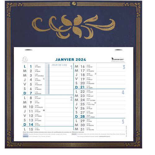 Calendrier mensuel Skytos sur plaque 27,5 x 30,5 2024 Exacompta