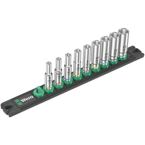 Jeu 9 douilles 1/4 - Socket Rail A Deep 1 - Wera