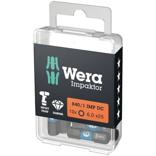 Embout extra rigide 6 pans,Impakt - 840/1 IMP DC Hex-Plus DIY - Wera