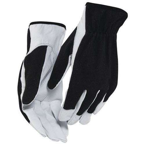 Gants artisan cuir pack x12 paires noir/blanc, dessus coton