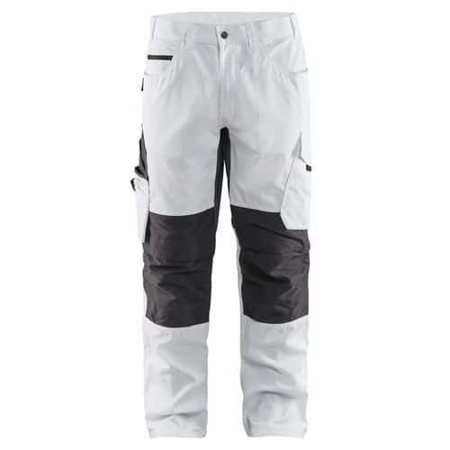 Pantalon peintre stretch blanc/gris foncé