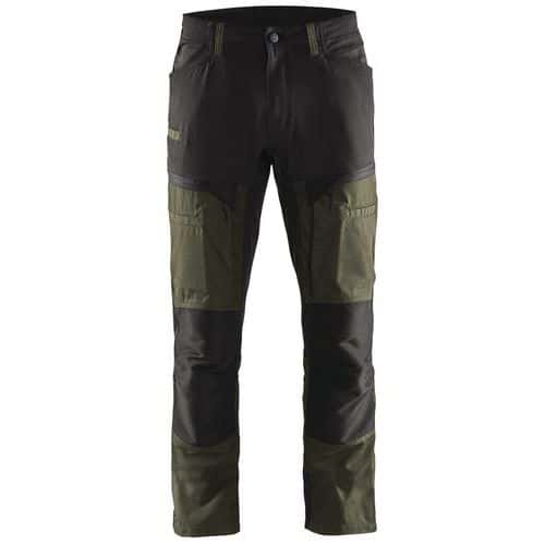 Pantalon services stretch vert olive/noir, poche A4 / tablette