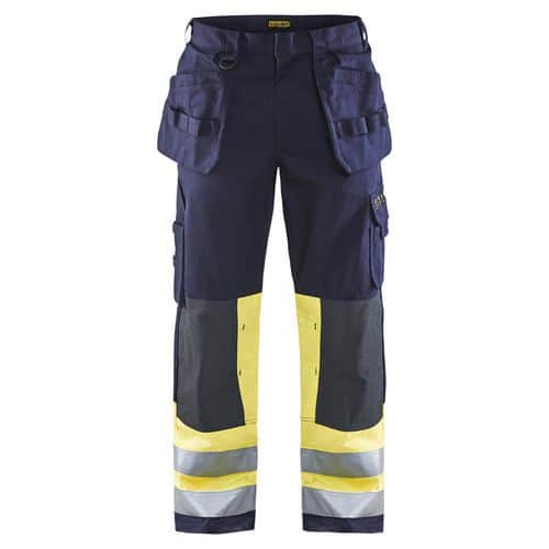 Pantalon artisan multinormes marine/jaune fluorescent