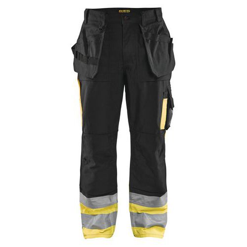 Pantalon artisan haute visibilité noir/jaune, polyester/coton