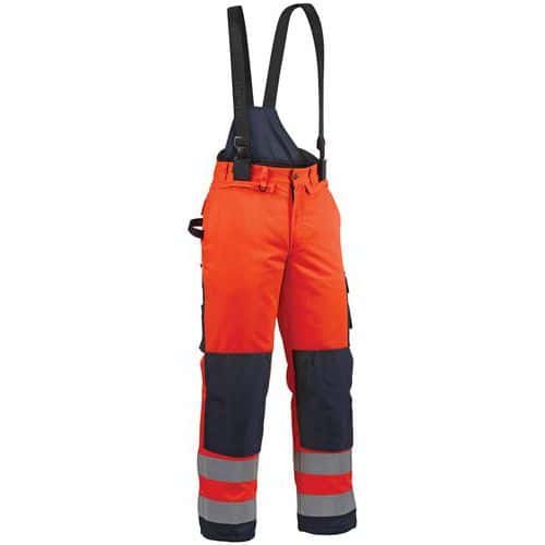 Pantalon hiver haute visibilité orange fluo/marine, guêtre pare-neige