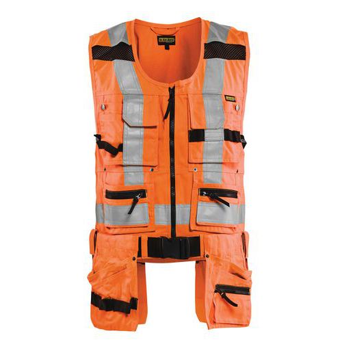 Gilet porte-outils haute visibilité orange fluorescent, anneau D