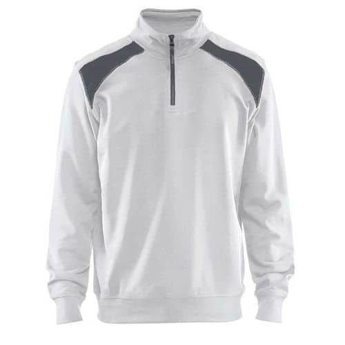 Sweat col camionneur bicolore blanc/gris