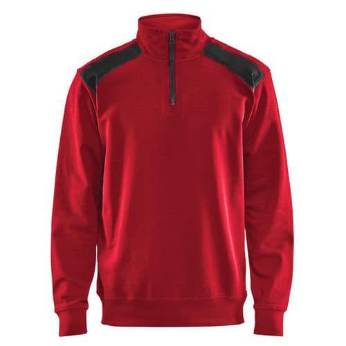 Sweat col camionneur bicolore rouge/noir