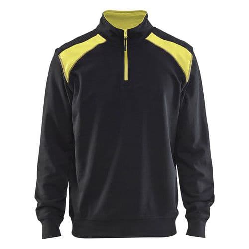 Sweat col camionneur bicolore noir/jaune fluo