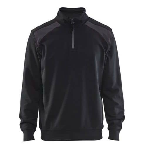 Sweat col camionneur bicolore noir/gris foncé