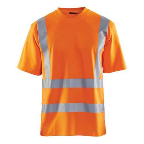 T-Shirt haute visibilité col en V anti-UV orange fluorescent