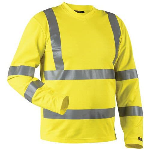 T-Shirt manches longues HV col en V jaune, matière respirante