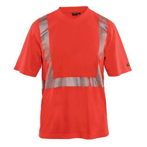 T-shirt anti-UV haute visibilité rouge fluorescent, col en V