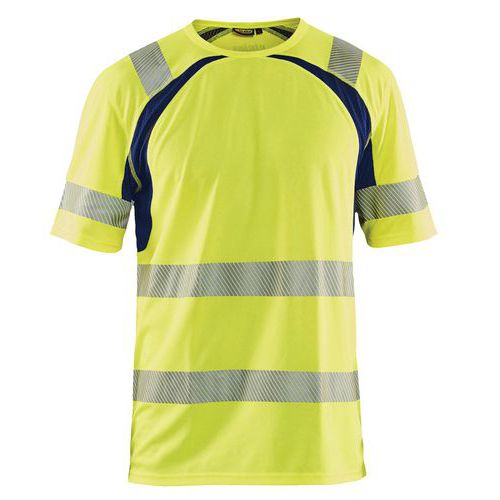 T-shirt anti-UV haute visibilité jaune fluorescent/marine