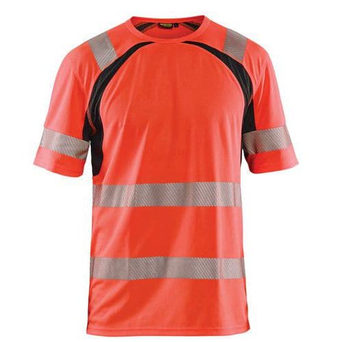 T-shirt anti-UV haute visibilité rouge fluorescent/noir