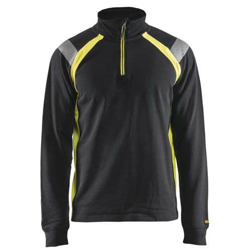 Sweat col camionneur noir/jaune fluorescent