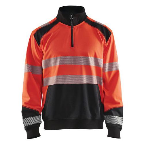 Sweat col camionneur haute visibilité rouge fluorescent/noir