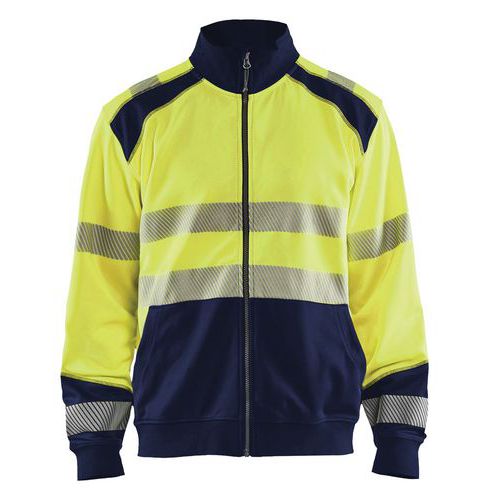 Sweat zippé haute visibilité jaune fluorescent/marine