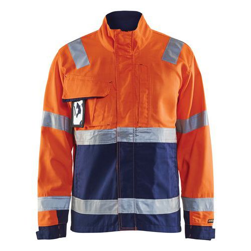 Veste haute visibilité orange fluorescent/marine col haut