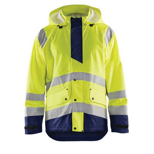 Veste pluie haute visibilité niveau 1 jaune fluo/marine, bas réglable