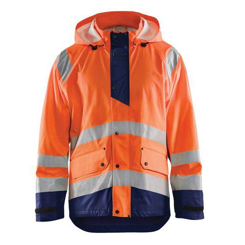 Veste de pluie haute visibilité niv.1 orange fluo/marine, bas réglable