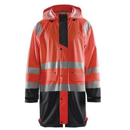 Veste de pluie haute visibilité niveau 1 rouge fluorescent/noir