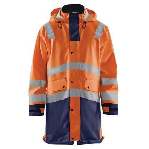 Veste de pluie HV niveau 3 orange fluo/marine fermeture robuste