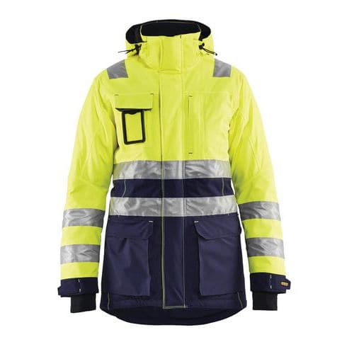 Parka hiver haute visibilité femme jaune fluorescent/marine