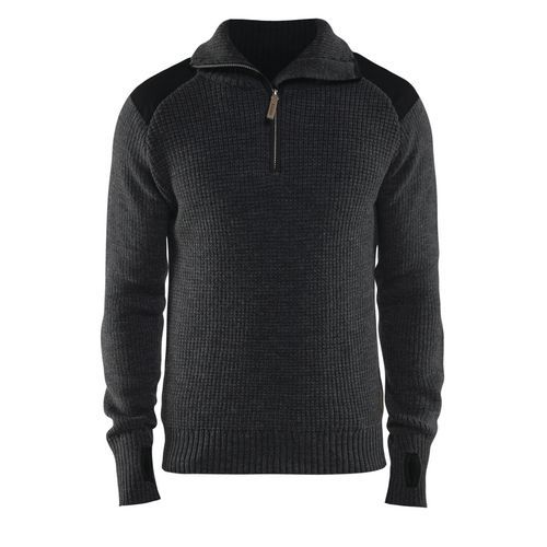 Sweat en laine col zippé gris foncé/noir