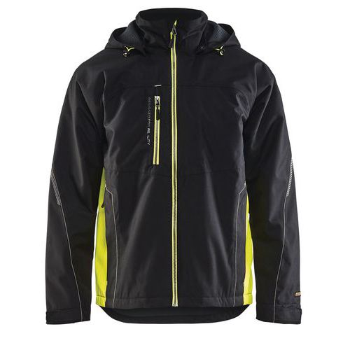 Veste hardshell noir/jaune fluorescent, doublure polyester