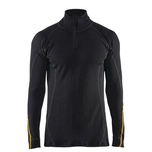 Haut de sous-vêtements retardant flamme inhérent col zip couvert noir