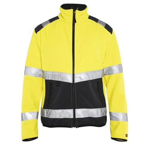 Veste softshell haute visibilité jaune fluorescent/noir, col haut