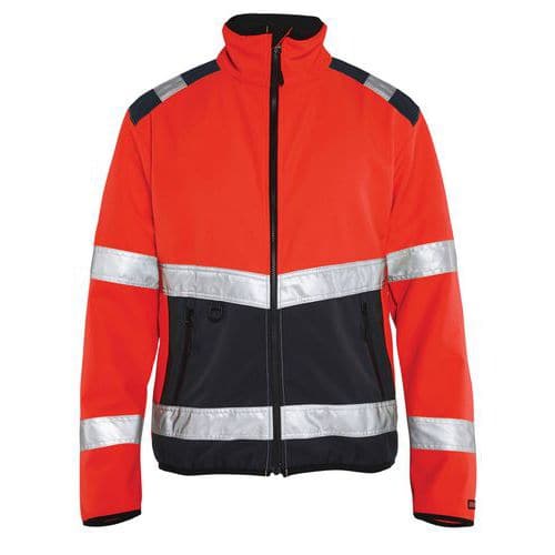 Veste softshell haute visibilité rouge fluorescent/noir, col haut