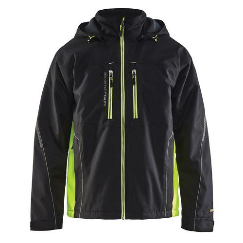 Veste hiver technique noir/jaune fluorescent, respirant étanche