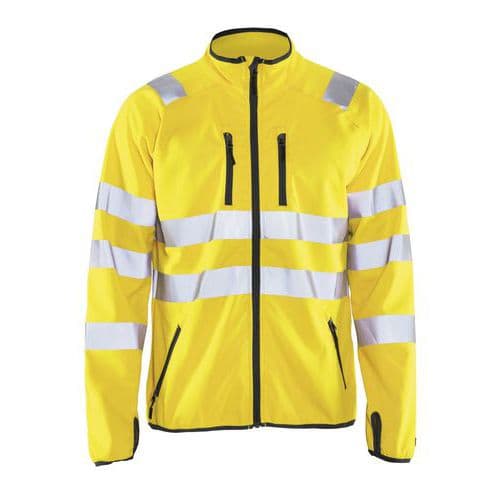 Veste softshell haute visibilité jaune fluorescent, col haut