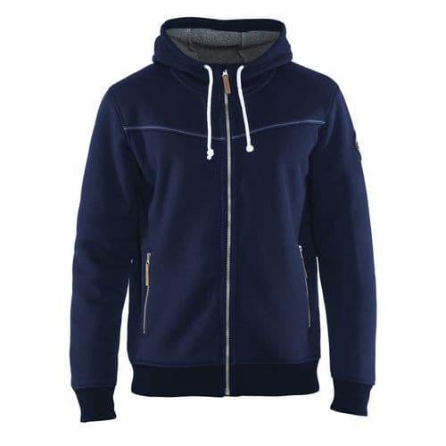 Sweat zippé à capuche doublure thermique marine