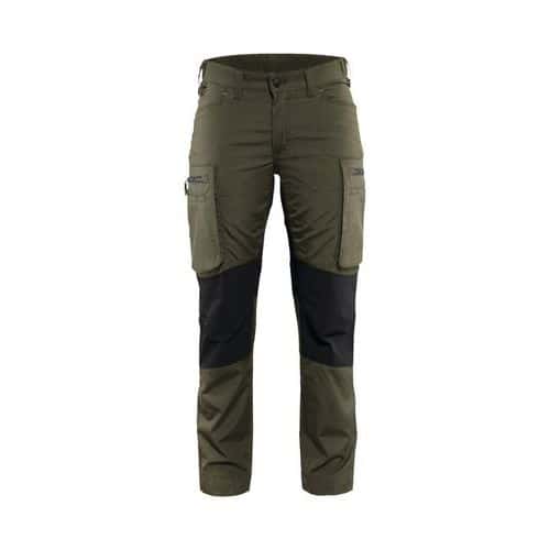 Pantalon services stretch femme vert olive/noir