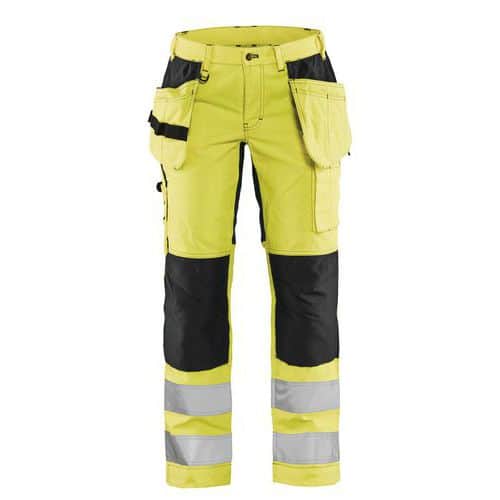 Pantalon haute visibilité stretch femme jaune fluorescent/noir