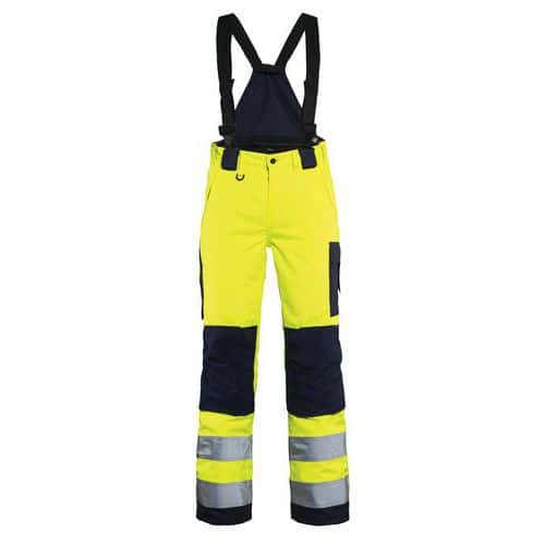 Pantalon hiver à bretelles haute visibilité femme jaune/marine