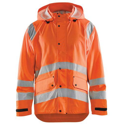 Veste de pluie haute visibilité niveau 1 orange fluo, bas réglable