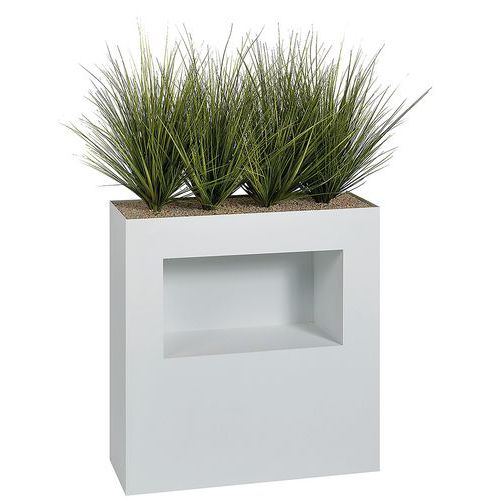 Jardinière métal sur roulettes et niche H 90 cm Graminées